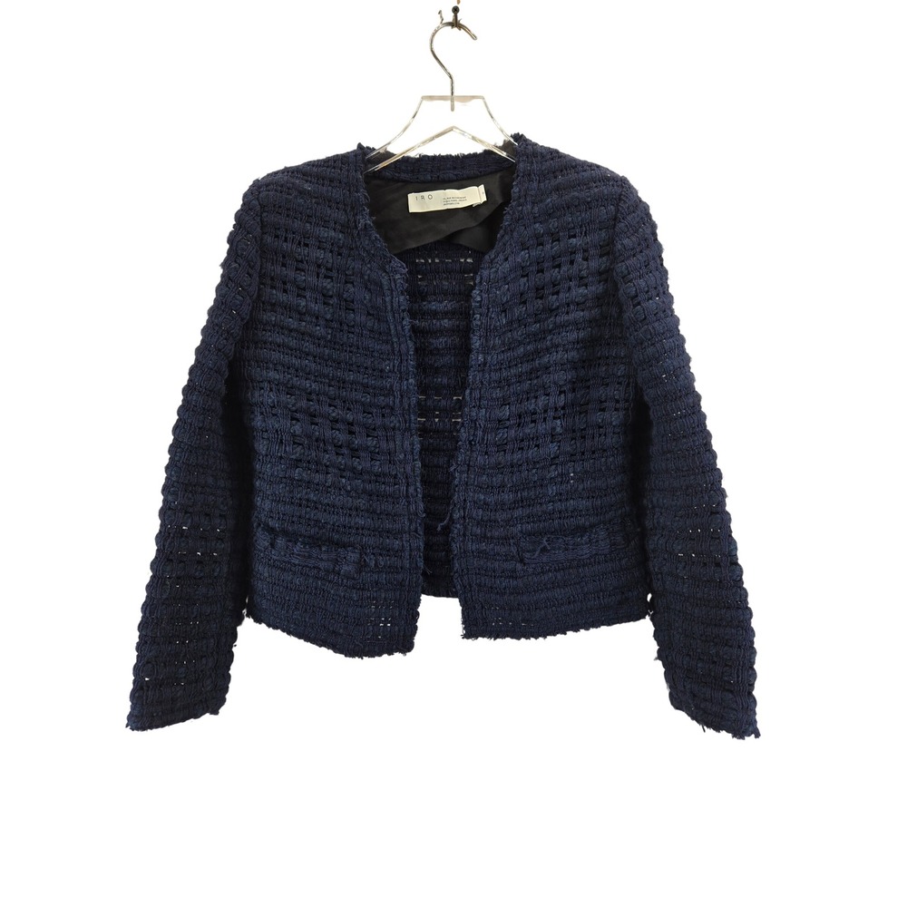 IRO Paris Startlespe 19S Navy Blue Tweed Open Knit Jacket FR 36 US 4 Designer